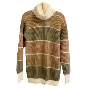 Vintage Sweater Wool Mohair Cabincore Color Block Striped Long Sleeve Sweater